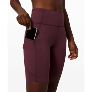 Lululemon Womens Fast and Free Bike Shorts Non-Reflective 10" Cassis Maroon Sz 4